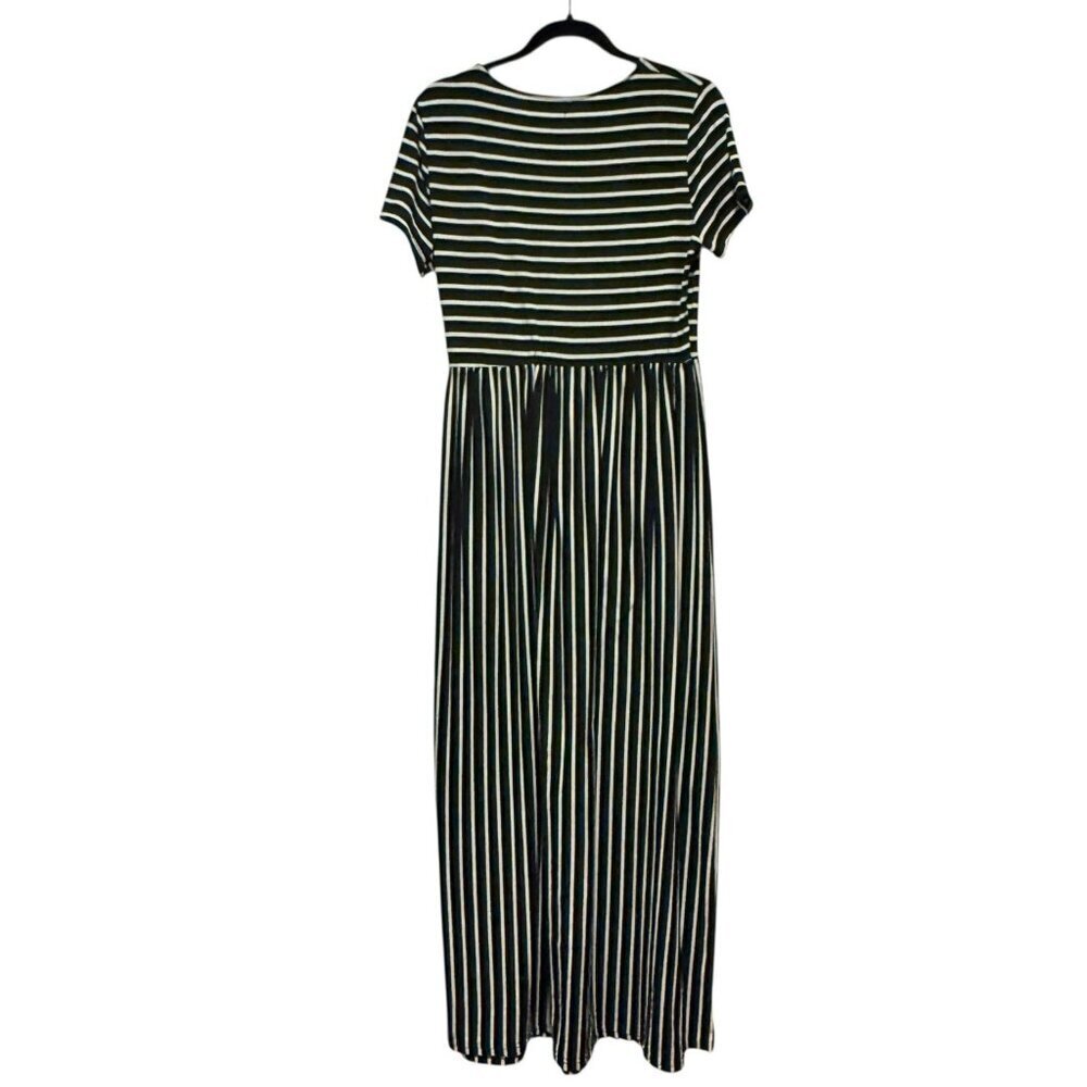 Yi Heng Mei Size Large Embroidered Floral Black White Stripe Long Maxi Dress - Picture 5 of 10
